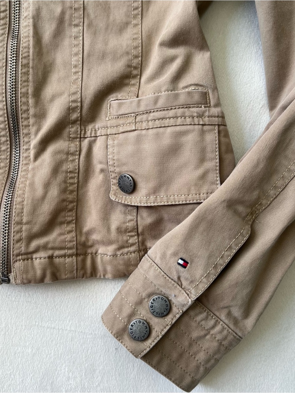Tommy Hilfiger Khaki Hooded Jacket Y2k Quiet Luxury Band Size Sm Lined - Picture 3 of 11